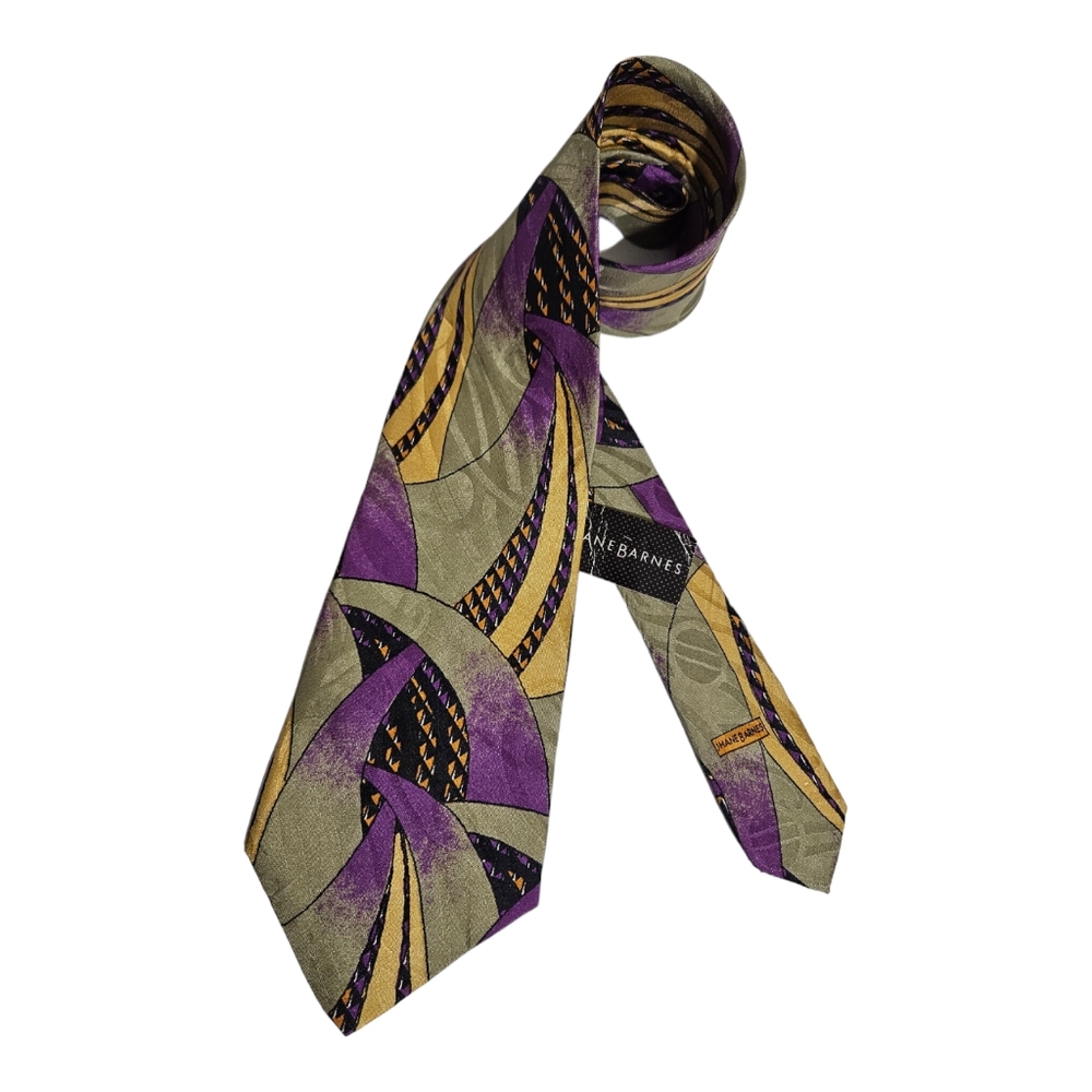 🆕JHANE BARNES Green/Purple Art Silk LUXURY Tie JAPAN